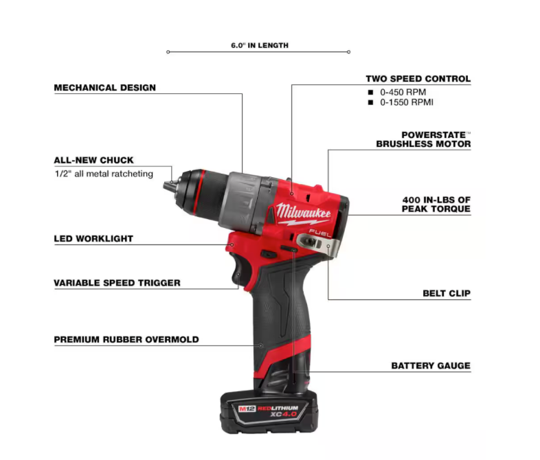 M12 FUEL 12-Volt Lithium-Ion Brushless Cordless Hammer Drill and Impact Driver Combo Kit w/2 Batteries and Bag (2-Tool)